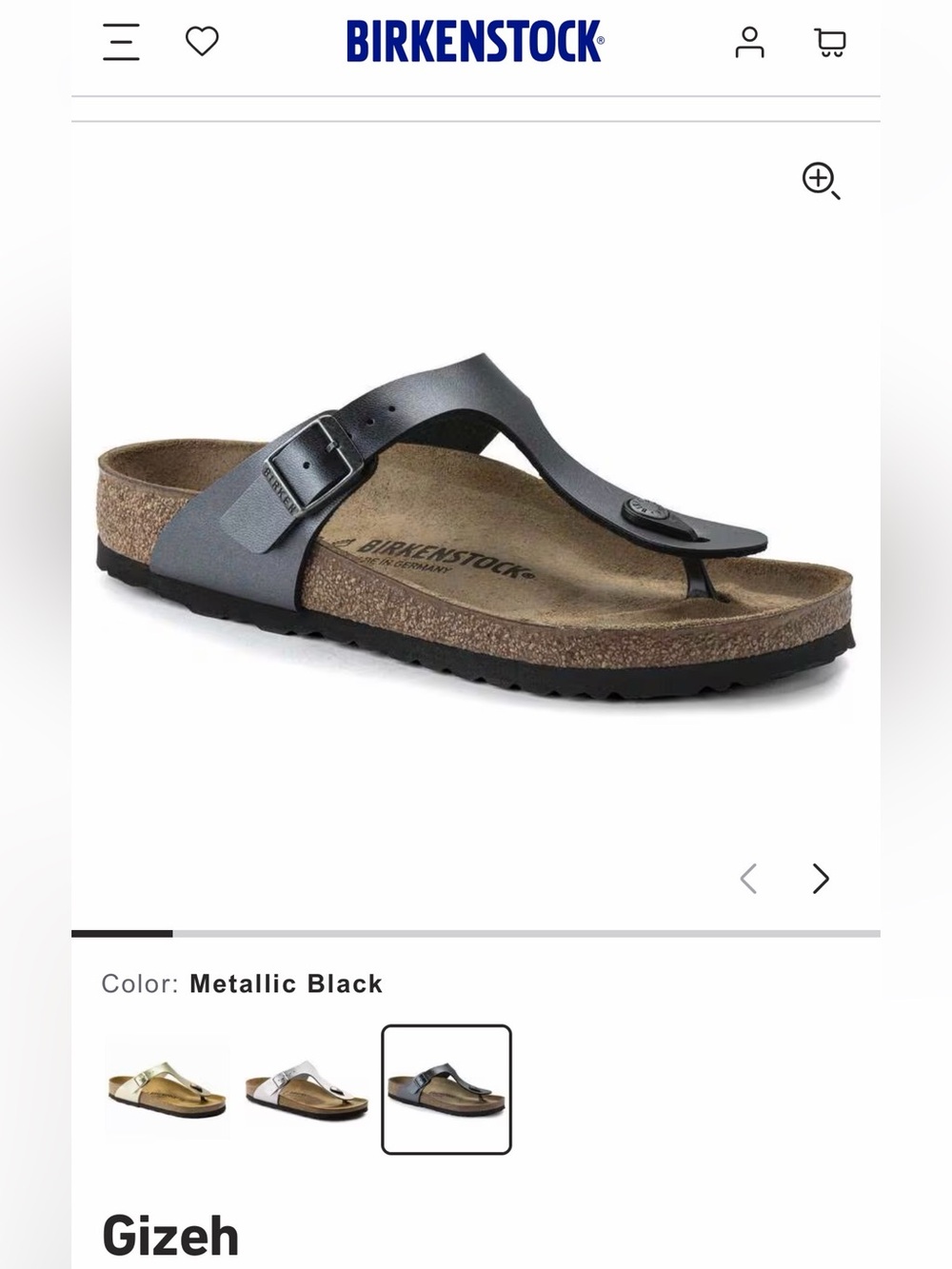 Birkenstock Gizeh Metallic Black Thong Sandal